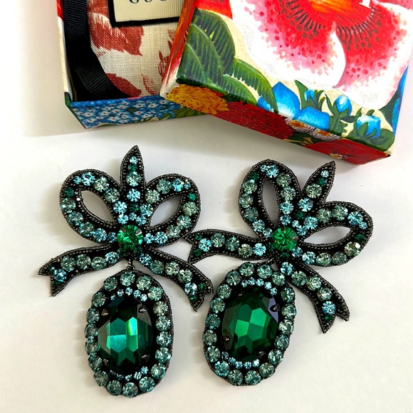Authentic Gucci Crystal Embellished Bow Earrings - Picture 1 of 3